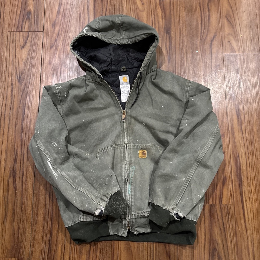 VTG Y2K Carhartt Jacket Full Zip Large J280 MOS GREEN Distressed